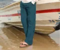 Pantalon décontracté en lin pour homme, coupe ample confortable, idéal plage et quotidien. - Azur