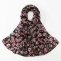 Black floral print chiffon scarf for women, lightweight sun protection shawl and stylish hijab. - 5#