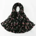 Women black floral print chiffon scarf, stylish lightweight sun protection headscarf wrap. - 6#
