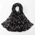 Women black floral chiffon scarf, lightweight printed sun protection headscarf hijab. - 7#