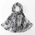 Women's gray floral print chiffon scarf, lightweight sunscreen wrap for all seasons. - 10#