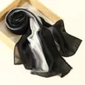 Detalle de bufanda larga degradada de gasa, hijab elegante negro gris blanco con perlas. - 1# Negro