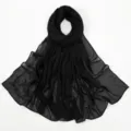 Black chiffon long scarf with delicate bow embroidery elegant women hijab shawl stylish - 194*75cm / Black