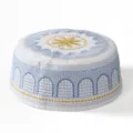 Homme Musulman Chapeau de Prière Blanc Kufi Brodé Ethnique Islamique Coiffe Chapeau - 16*7cm / 3# Bleu