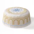 Chapeau Kufi traditionnel blanc pour homme broderie or et bleu calotte musulmane - 16*7cm / 4# Jaune