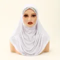 White rhinestone hijab for women, elegant polyester pleated head scarf and Islamic headwear. - 55x52cm / 2# White