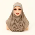 Women polyester rhinestone pleated hijab scarf elegant ethnic head cover wrap detail view - 55x52cm / Khaki