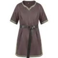 Μεσαιωνική ανδρική κοντομάνικη στολή V-neck vintage με ζώνη για cosplay και παράσταση - S / Tops / Μπλούζα αναγέννησης με κοντά μανίκια και λαιμόκοψη V καφέ (χωρίς ζώνη)