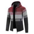 Cardigan in maglia con cappuccio foderato in pile da uomo giacca con zip colorblock - Taglia M / Rosso Vino