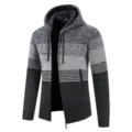 Cardigan con cappuccio in maglia felpata uomo inverno caldo colorblock zip giacca invernale - Taglia M / Grigio Scuro