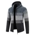 Cardigan in maglia con cappuccio foderato in pile da uomo, motivo colorblock e zip. - Taglia M / Grigio Blu