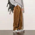 Pantalón pana hombre casual loose wide leg otoño vintage retro cómodo estilo moda. - M / Café