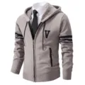 Herren Winter Strickjacke Kapuzenpullover Casual Zipper Pullover mit Streifen und V. - M / Oberteile / Khaki