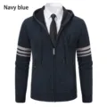 Herren Winter Strickjacke mit Kapuze Pullover Mantel Freizeit Dicke Navy Blau - M / Oberteile / Marineblau