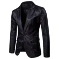 Chaqueta de traje negra para hombre con elegante diseño de cachemira y corte slim un botón. - M / Tops / Negro