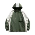 Japanese style green white colorblock hooded windbreaker jacket casual outdoor sports wear. - M / Army Green