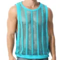 Canotta a rete blu da uomo, maglietta muscolare smanicata traspirante per stile casual. - Taglia S / Blu lago