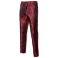 Pantalón de traje hombre rojo cachemira jacquard slim fit estilo barroco boda - M / Bottoms / Pantalón Burdeos