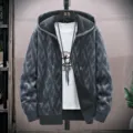 Mens winter thick warm knitted cardigan jacket, fleece lined casual hooded zip outerwear. - M / 6957 Dark Gray