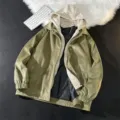 Hombre Falsa Dos Piezas Chaqueta con Capucha Casual Holgada Ropa de Trabajo Verde - M / Verde Militar