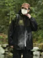 Men's Black and Green Color Block Windbreaker Jacket Outdoor Hiking Hooded Coat! - M / Black