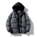 Herren Winter dick gefütterte Kapuzenjacke, japanischer Stil loose Streetwear Mantel. - M / Grau