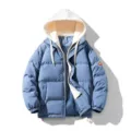 Herren japanischer Stil lose Kapuze Puffer Jacke Winter dicke warme gefälschte zweiteilige - M / Blau
