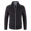 Cardigan Zippé en Tricot Doublé Polaire Col Montant Noir Chaud pour Homme Top - M / Noir