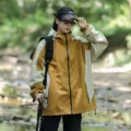 Unisex color-block windbreaker jacket, yellow and beige outdoor waterproof mountaineering coat - S / Caramel color