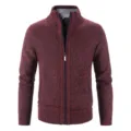 Gilet zippé en tricot chiné rouge noir pour homme pull chaud col montant d'hiver - M / Rouge Vin