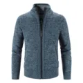 Men's thick fleece lined knit cardigan zip up sweater jacket winter casual outerwear blue - M / Blue Gray