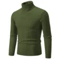 Men's green turtleneck cable knit sweater, casual slim fit long sleeve pullover variant. - Army Green