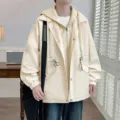 Men's casual loose-fit fake two-piece hooded jacket autumn outerwear in light yellow. - M / Tops / Off White
