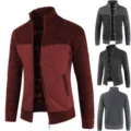 Cardigan Homme Tricot Chaud Col Montant Veste Hiver Zippée Grande Taille Casual Chic - M / Bordeaux