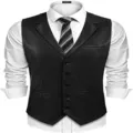 Dettagli del gilet slim da uomo in pelle PU con chiusura a bottoni monopetto e revers. - Taglia M / Nero