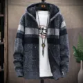 Herren dicker gefütterter Strickjacke Pullover mit Kapuze in dunklem Grau Variante. - M / Oberteile / Dunkelgrau