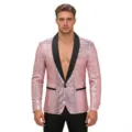 Veste de blazer à sequins roses pour hommes avec revers châle noir pour fête danse. - Rose