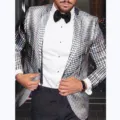 Men's 3D Sequin Grid Blazer Shiny Party Stage Suit Nightclub Performance Special Jacket - XS / Suit Jacket - Silver