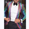Men's shiny rainbow sequin blazer suit jacket for party stage club performance wear - XS / Suit Jacket - Colorful