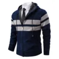 Cardigan Maglia con Cappuccio Uomo Autunno A Righe Pile Foderato Caldo Maglione Cappotto - Taglia M / 8827 Blu navy