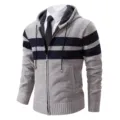 Cardigan Maglione Lavorato a Maglia con Cappuccio Uomo Casual Strisce Autunno Giacca - 8827 Grigio chiaro