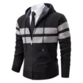 Cardigan lavorato a maglia con cappuccio e zip a righe casual da uomo autunno top - Taglia M / 8827 Grigio scuro