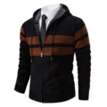 Cardigan con Cappuccio a Righe Nero e Marrone Uomo Variante Giacca Casual Invernale - Taglia M / 8827 Nero
