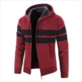 Men's fleece lined knitted cardigan hoodie winter thick casual zip up sweater jacket - M / Red