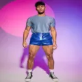 Set camicia a maniche corte e pantaloncini metallici lucidi da uomo vista di dettaglio - Taglia S / Top e Pantaloni / Blu
