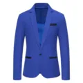 Men's royal blue slim fit casual blazer jacket with black contrast pockets for weddings. - M / Blue