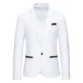 Men's slim fit casual suit jacket in white with black contrast pockets and single button. - M / White