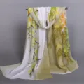 Chiffon scarf floral print elegant long neck wrap for spring summer sun protection accessory - Mint Green