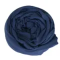 Detailed view of rolled dark blue solid color cotton scarf, soft fabric texture. - Denim Blue