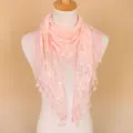 Pink lace triangular scarf detail, hollow floral pattern with delicate tassel trim for women. - Apricot Pink